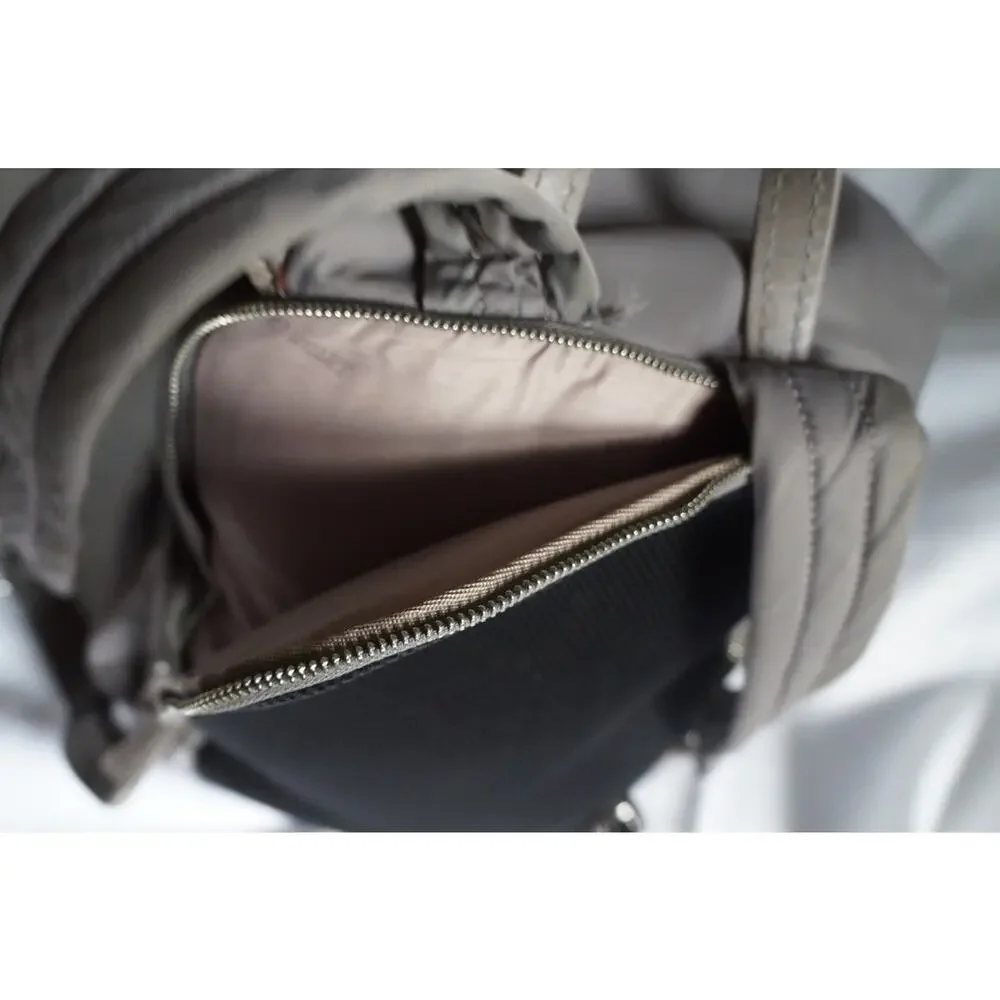 MZ WALLACE Marlena Backpack Bag Olive Green Nylon Leather Trim with silver metal